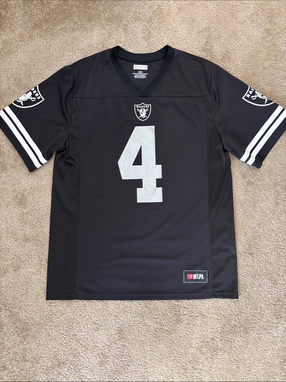 Raiders NFLPA Black and Silver #4 Men's Football Jersey Size L